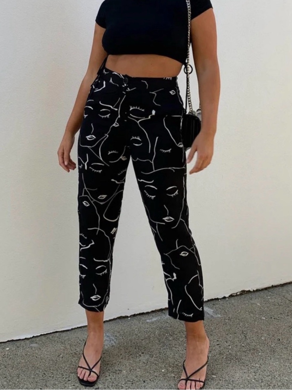 Princess Polly Zavia Pants in the Abstract Faces print